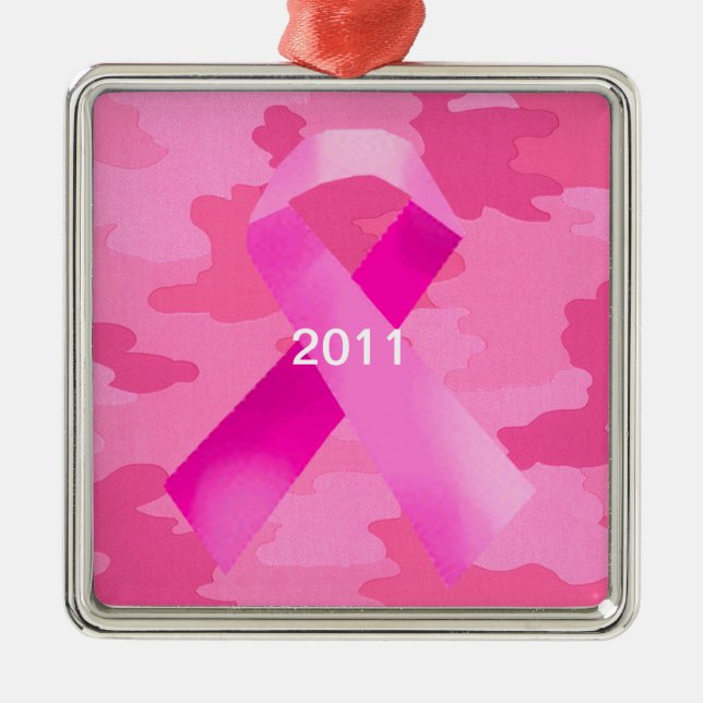 Mörk Rosa Camouflage Rosa Ribbon Date Ornament (Framsidan)