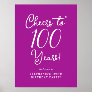 Mörk Rosa Cheers till 100 års födelsedag Välkommen Poster