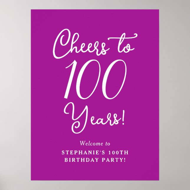 Mörk Rosa Cheers till 100 års födelsedag Välkommen Poster (Framsidan)