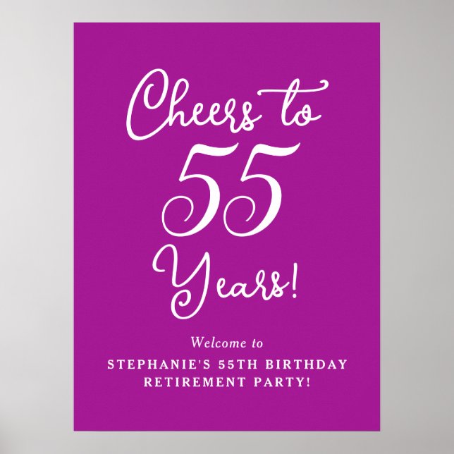 Mörk Rosa Cheers till 55 år Pension Party Poster (Framsidan)