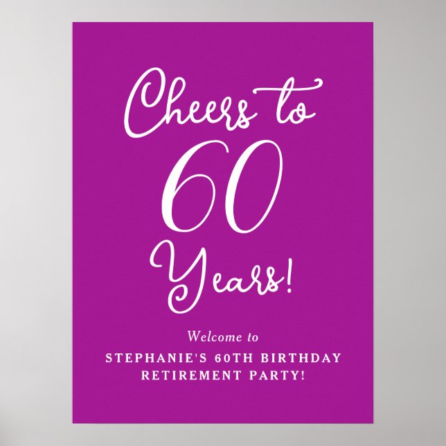 Mörk Rosa Cheers till 60 år Pension Party Poster (Framsidan)