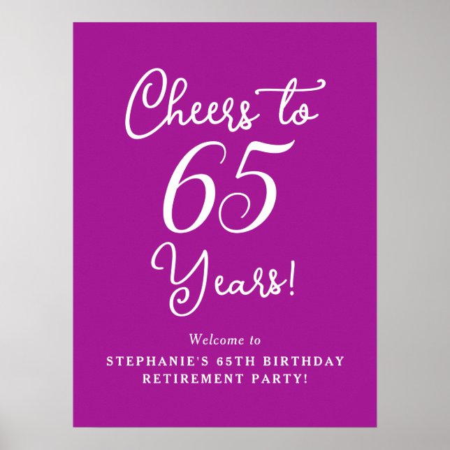 Mörk Rosa Cheers till 65 år Pension Party Poster (Framsidan)