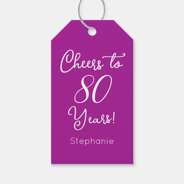 Mörk Rosa Cheers till 80 års födelsedagsförmån Presentetikett (Framsidan)
