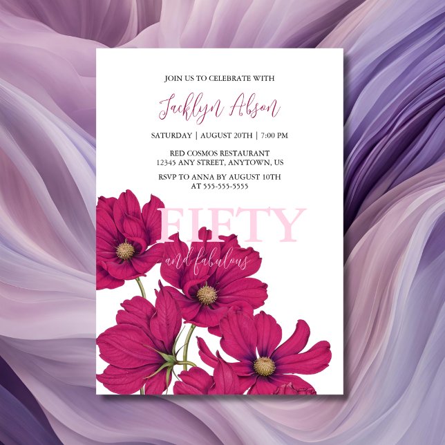 Mörk Rosa Cosmos Blommigt Fabulous Birthday Inbjudningar (Skapare uppladdad)