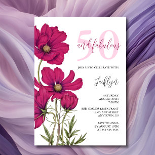 Mörk Rosa Cosmos Blommigt Greenery Birthday Inbjudningar