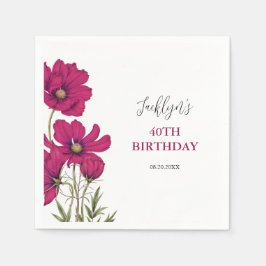 Mörk Rosa Cosmos Blommigt Greenery Birthday Pappersservett