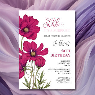 Mörk Rosa Cosmos Blommigt Surprise Birthday Inbjudningar