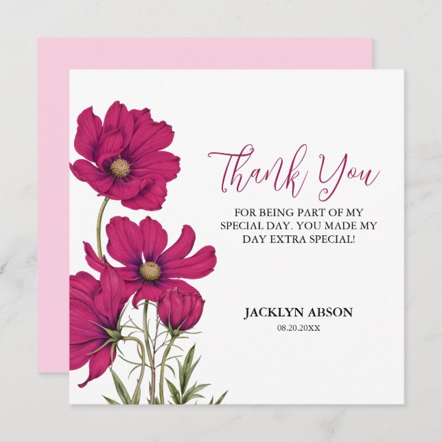 Mörk Rosa Cosmos Blommigt Tack (Fram/baksida)