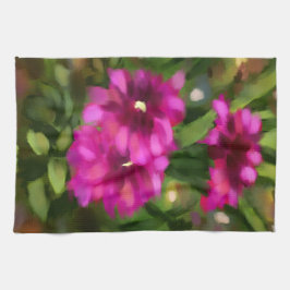 Mörk Rosa Dahlia Blommigt Flowers Flower Grönt Kökshandduk