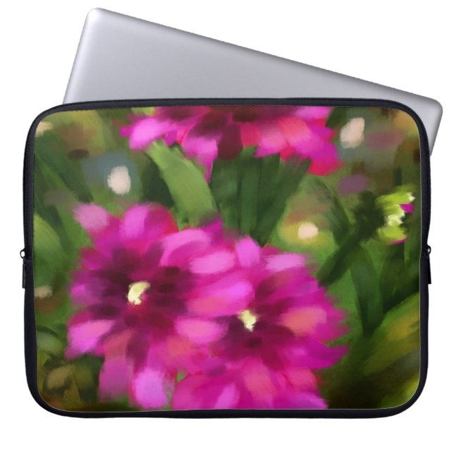 Mörk Rosa Dahlia Blommigt Flowers Flower Grönt Laptop Fodral (Framsidan)
