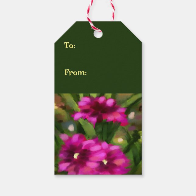 Mörk Rosa Dahlia Blommigt Flowers Flower Grönt Presentetikett (Framsidan)