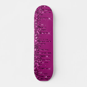 Mörk Rosa Dripping Glitter Mini Skateboard Bräda 18,5 Cm