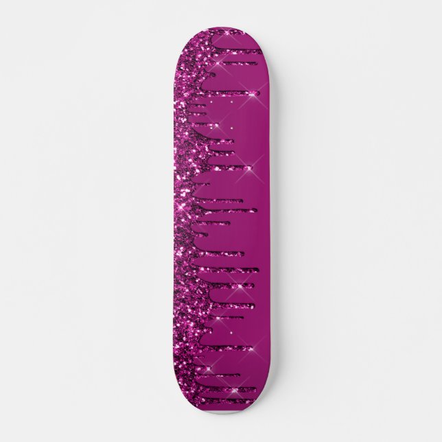 Mörk Rosa Dripping Glitter Mini Skateboard Bräda 18,5 Cm (Framsida)