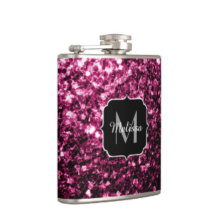 Mörk rosa falskt glänsande glitter gnistrar Monogr Fickplunta