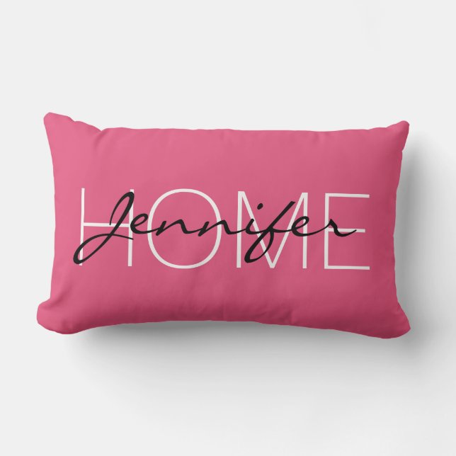 Mörk rosa färg hemmonogram lumbarkudde (Framsida)