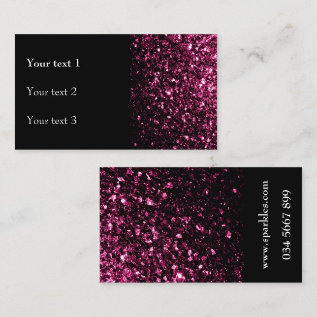 Mörk Rosa faux shiny glitter sparkles and black Visitkort (Fram/baksida)