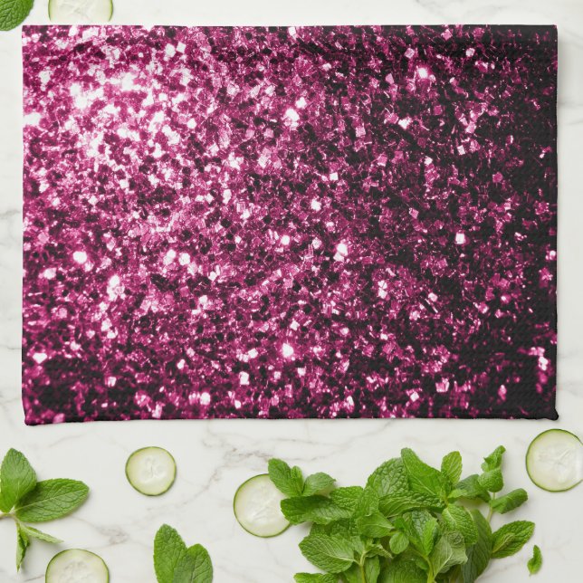 Mörk Rosa faux shiny glitter sparkles Kökshandduk (Vikta)