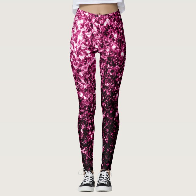 Mörk Rosa faux shiny glitter sparkles Leggings (Framsida)