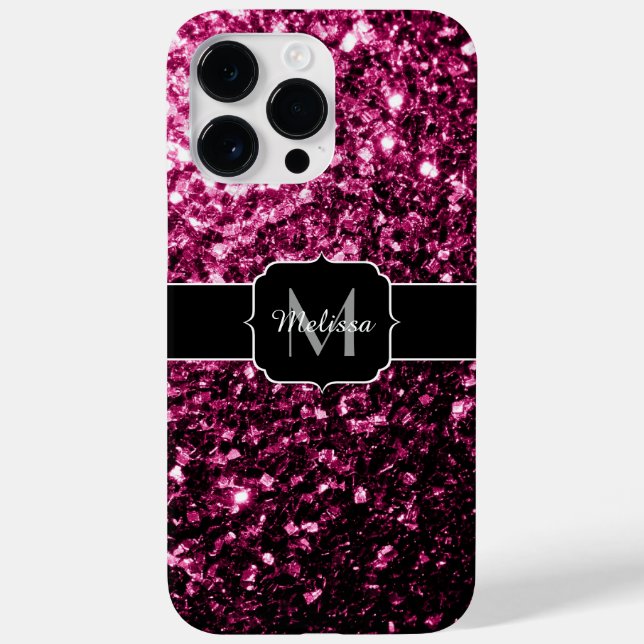 Mörk Rosa faux shiny glitter sparkles Monogram (Baksida)