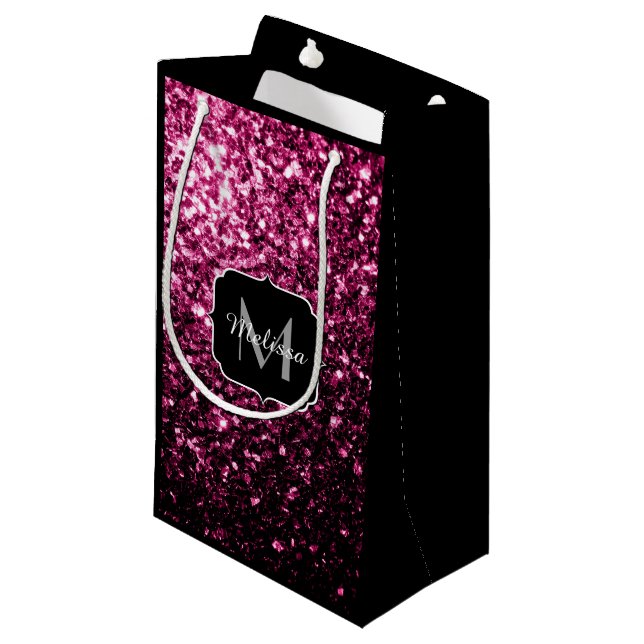 Mörk Rosa faux shiny glitter sparkles Monogram (Framsidan Vinklad)