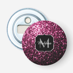 Mörk Rosa faux shiny glitter sparkles Monogram Flasköppnare