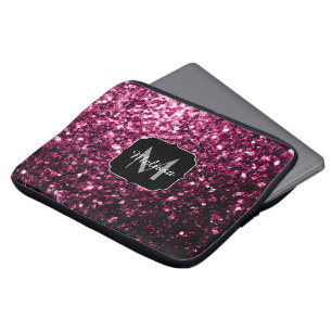 Mörk Rosa faux shiny glitter sparkles Monogram Laptop Sleeve