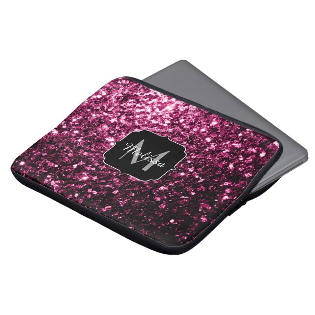 Mörk Rosa faux shiny glitter sparkles Monogram Laptop Sleeve (Framsida topp)