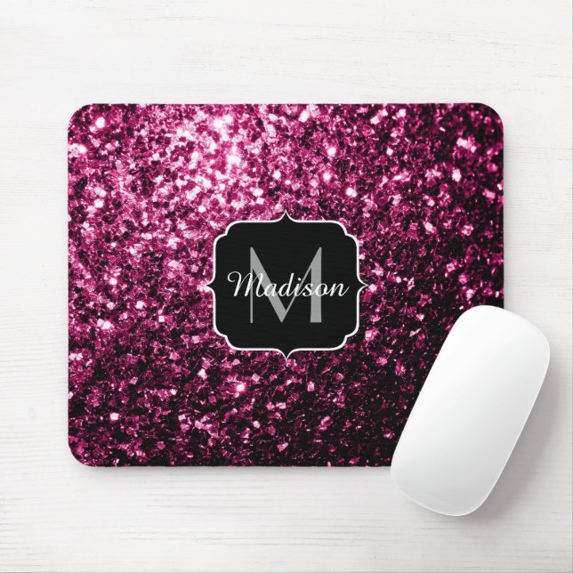 Mörk Rosa faux shiny glitter sparkles Monogram Musmatta (Med mus)