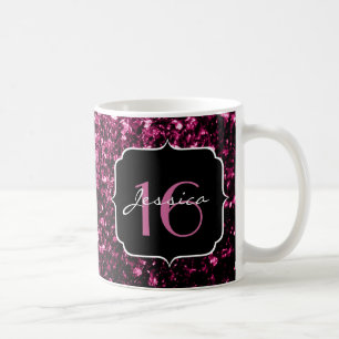 Mörk Rosa faux shiny glitter sparkles Sweet 16 Kaffemugg