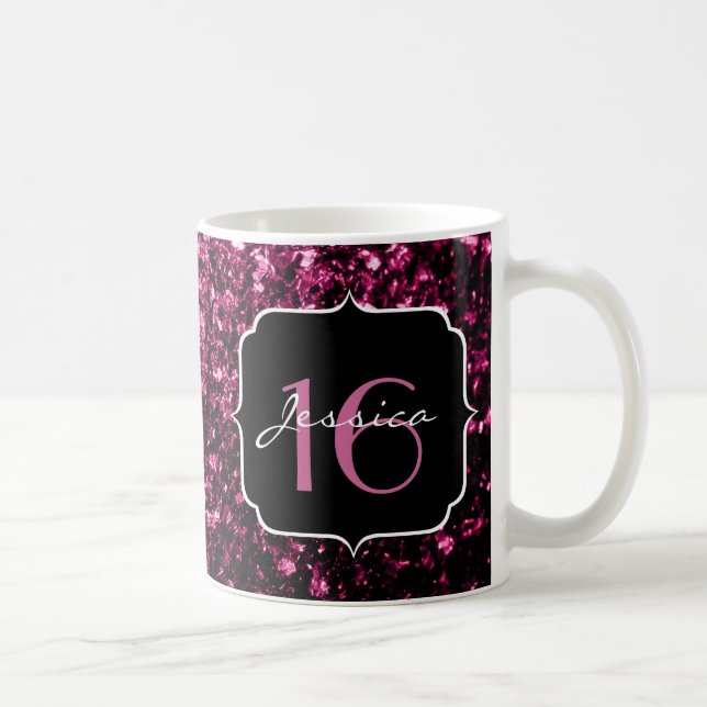 Mörk Rosa faux shiny glitter sparkles Sweet 16 Kaffemugg (Höger)