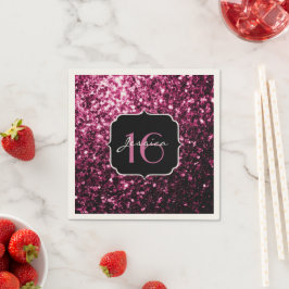 Mörk Rosa faux shiny glitter sparkles Sweet 16 Pappersservett