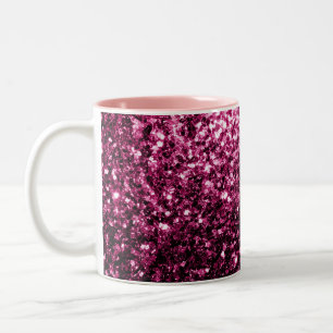 Mörk Rosa faux shiny glitter sparkles Två-Tonad Mugg