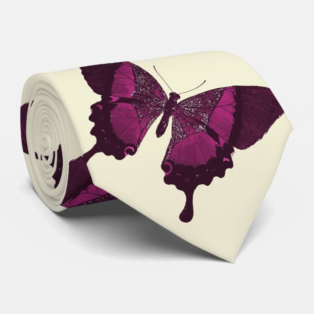 Mörk rosa fjäril med beige backround slips (Rullad)