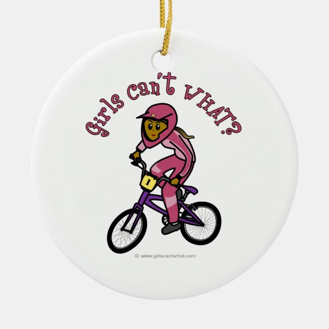 Mörk Rosa Girls BMX Julgransprydnad Keramik (Framsidan)