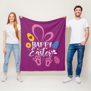 Mörk Rosa Glad påsk Cute Bunny med Påskägg Fleecefilt