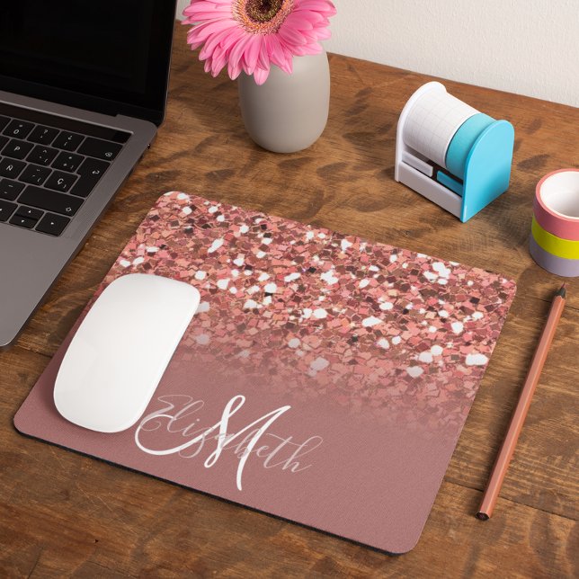 Mörk Rosa Guld Glitter Bling Personlig Musmatta (Skapare uppladdad)
