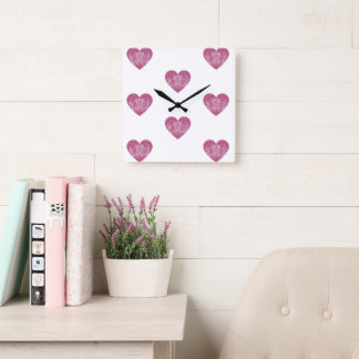 Mörk Rosa Heart Tonåring flickföreställningar Fyrkantig Klocka