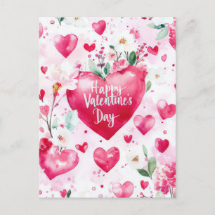 Mörk rosa Hearts and Flowers Valentines Hälsning Vykort