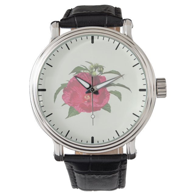 Mörk Rosa Hibiscus Armbandsur (Framsida)
