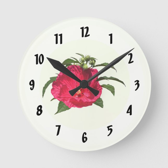 Mörk Rosa Hibiscus Rund Klocka (Framsida)