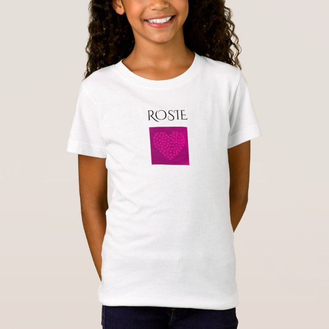 Mörk rosa Hjärtflickas t-shirt, eget namn T Shirt (Framsida)
