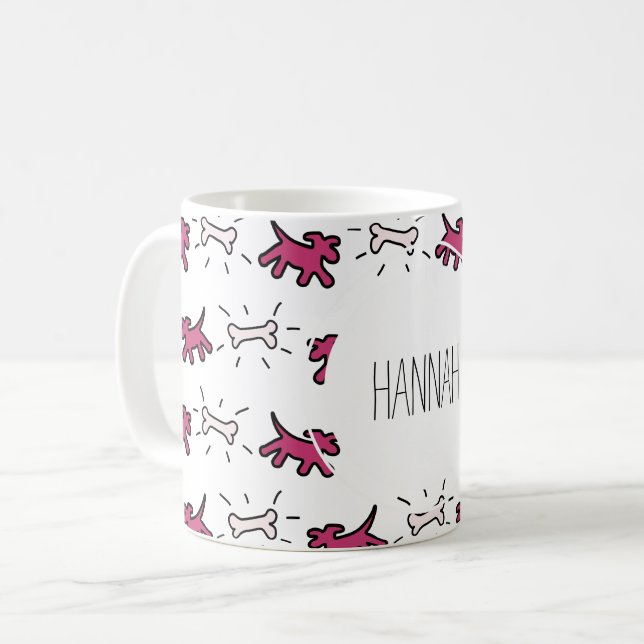 Mörk Rosa Hund Bone Graffiti Stil Personlig mugg (Framsida vänster)