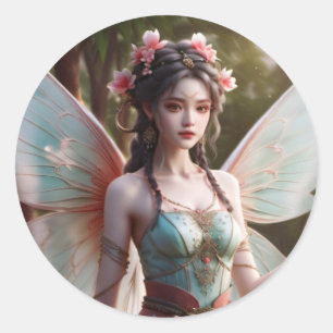 Mörk Rosa och Grönt Vår Fairy Fantasy Runt Klistermärke