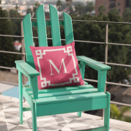 Mörk Rosa och vit monogrammad grekiska Nyckel Grän Kudde