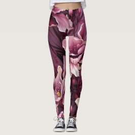 Mörk Rosa Orchids Mönster Leggings