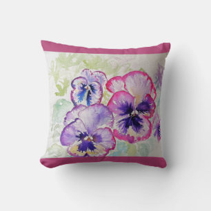 Mörk Rosa Pansy Watercolor Flower blommigt Cushion Kudde