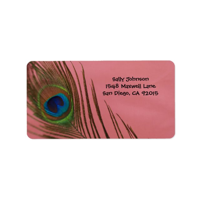 Mörk Rosa Peacock Feather Adressetiketters Adressetikett (Framsidan)