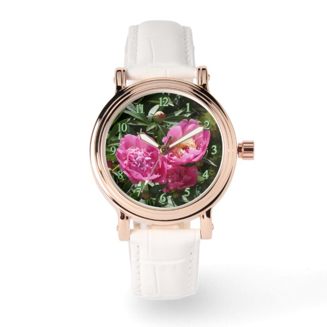 Mörk rosa peonies armbandsur (Framsida)