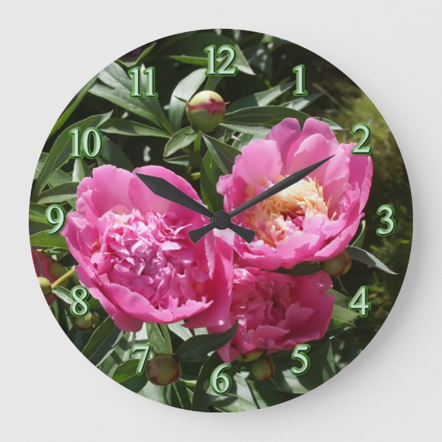 Mörk rosa peonies stor klocka (Framsida)