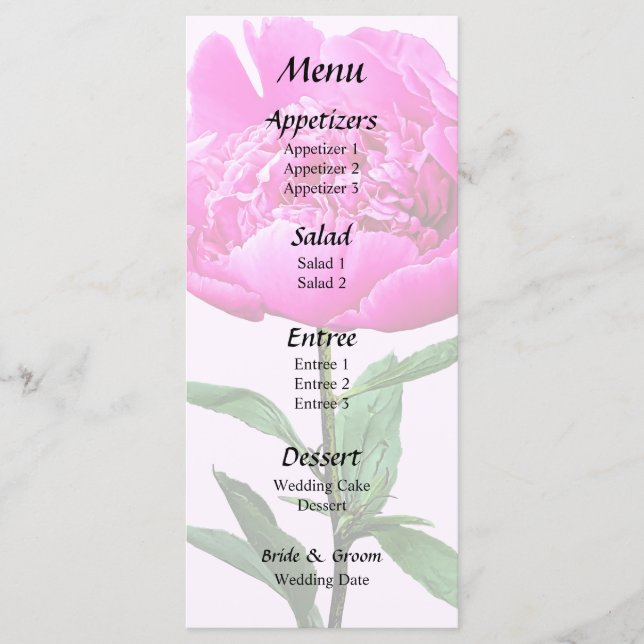 Mörk Rosa Peony Menu Meny (Framsida)